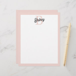 Modern Personalised Monogram and Name Pastel Pink Custom Letterhead