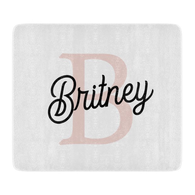 Modern Personalised Monogram and Name Pastel Pink Cutting Board (Front)
