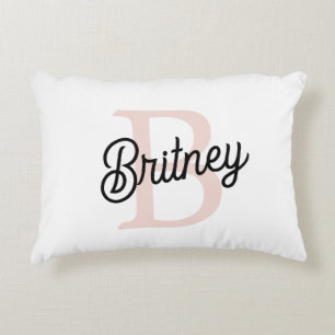 Modern Personalised Monogram and Name Pastel Pink Decorative Cushion