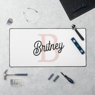 Modern Personalised Monogram and Name Pastel Pink Desk Mat