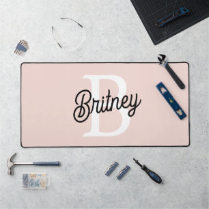 Modern Personalised Monogram and Name Pastel Pink Desk Mat