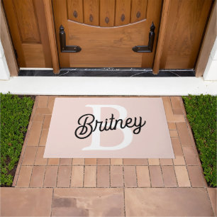 Modern Personalised Monogram and Name Pastel Pink Doormat