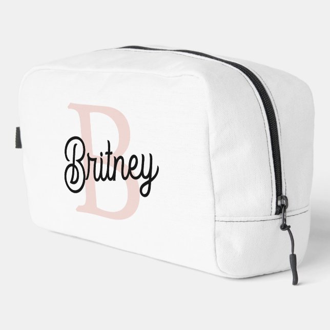Modern Personalised Monogram and Name Pastel Pink Dopp Kit (Right Corner)