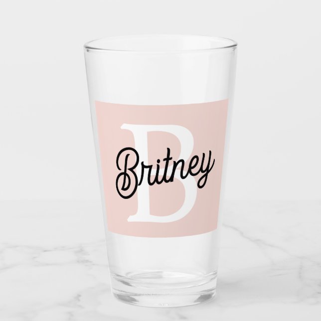 Modern Personalised Monogram and Name Pastel Pink Glass (Front)
