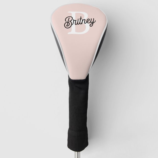 Modern Personalised Monogram and Name Pastel Pink Golf Head Cover (Front)