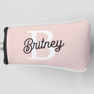 Modern Personalised Monogram and Name Pastel Pink Golf Head Cover