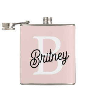Modern Personalised Monogram and Name Pastel Pink Hip Flask