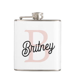 Modern Personalised Monogram and Name Pastel Pink Hip Flask