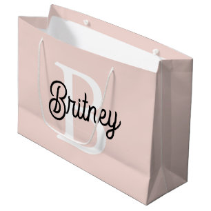 Modern Personalised Monogram and Name Pastel Pink Large Gift Bag