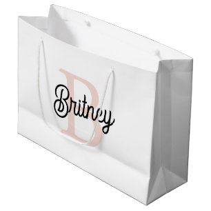 Modern Personalised Monogram and Name Pastel Pink Large Gift Bag