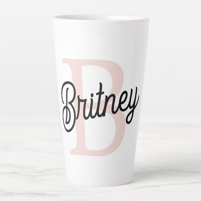 Modern Personalised Monogram and Name Pastel Pink Latte Mug (Front)
