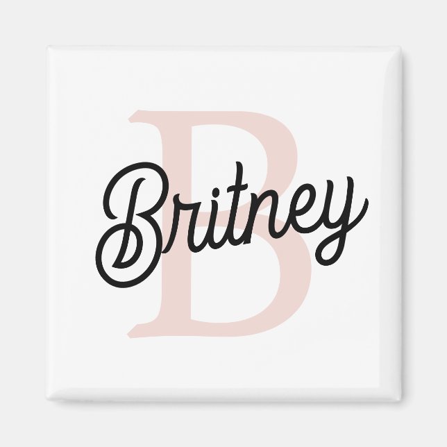 Modern Personalised Monogram and Name Pastel Pink Magnet (Front)