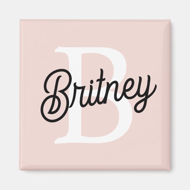 Modern Personalised Monogram and Name Pastel Pink Magnet (Front)