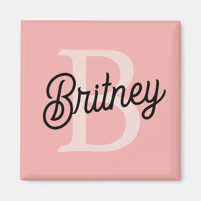 Modern Personalised Monogram and Name Pastel Pink Magnet (Front)