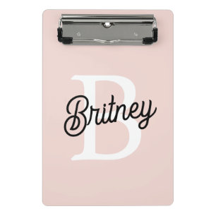 Modern Personalised Monogram and Name Pastel Pink Mini Clipboard