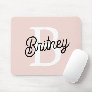 Modern Personalised Monogram and Name Pastel Pink Mouse Mat