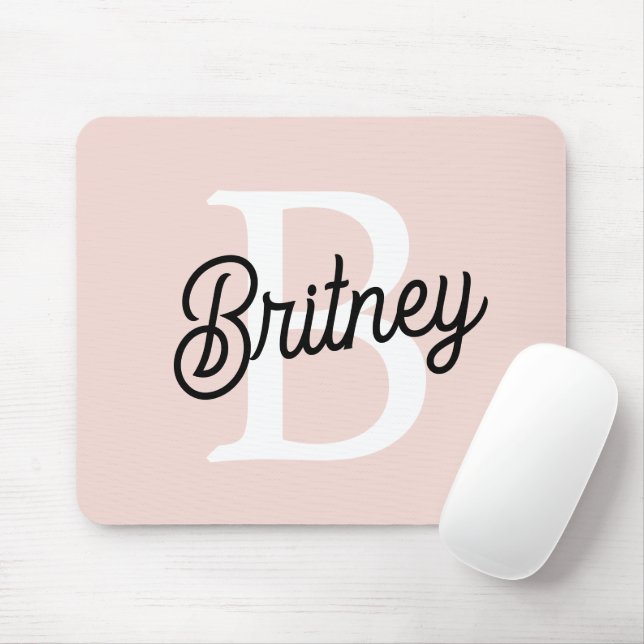 Modern Personalised Monogram and Name Pastel Pink Mouse Mat (With Mouse)