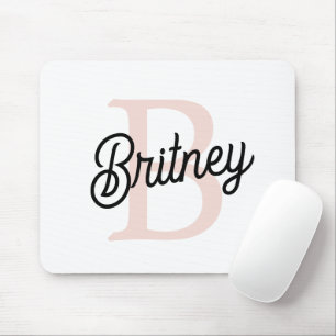 Modern Personalised Monogram and Name Pastel Pink Mouse Mat