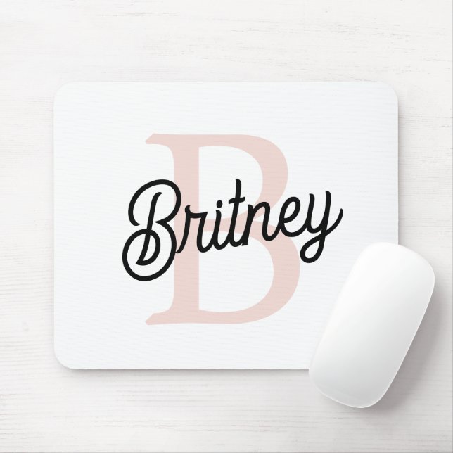 Modern Personalised Monogram and Name Pastel Pink Mouse Mat (With Mouse)