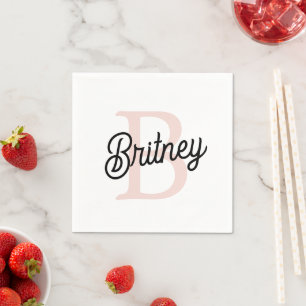 Modern Personalised Monogram and Name Pastel Pink Napkin