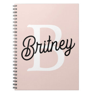 Modern Personalised Monogram and Name Pastel Pink Notebook