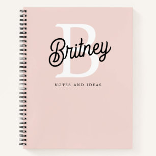 Modern Personalised Monogram and Name Pastel Pink Notebook