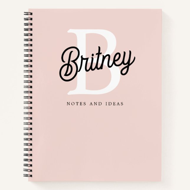 Modern Personalised Monogram and Name Pastel Pink Notebook (Front)