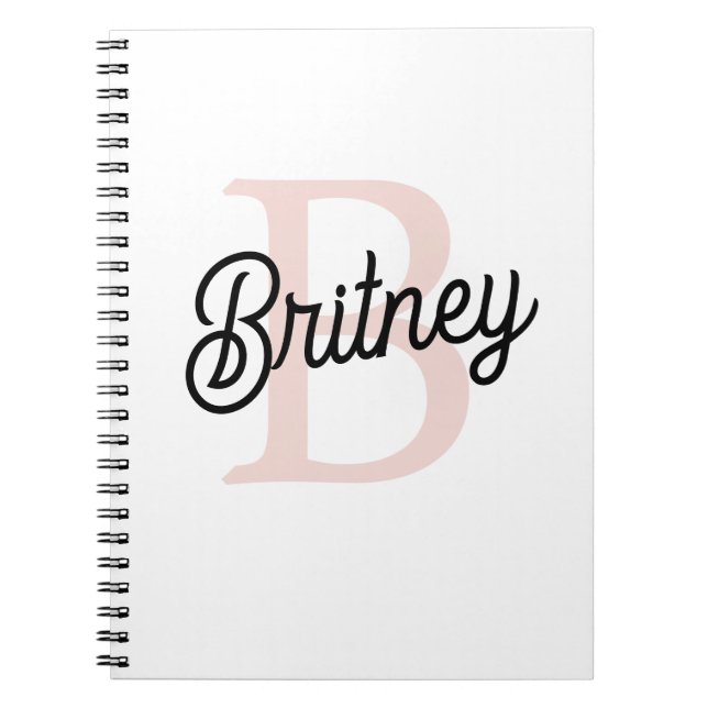 Modern Personalised Monogram and Name Pastel Pink Notebook (Front)