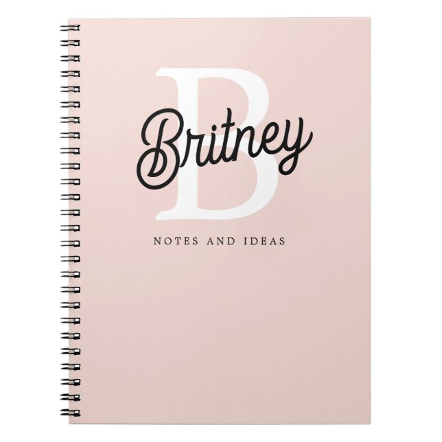 Modern Personalised Monogram and Name Pastel Pink Notebook (Front)