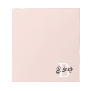 Modern Personalised Monogram and Name Pastel Pink Notepad