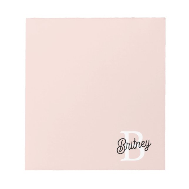 Modern Personalised Monogram and Name Pastel Pink Notepad (Front)