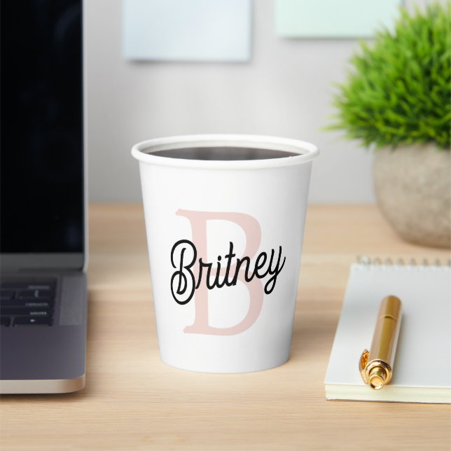 Modern Personalised Monogram and Name Pastel Pink Paper Cups (Insitu)