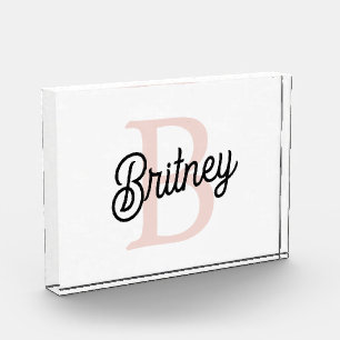 Modern Personalised Monogram and Name Pastel Pink Photo Block