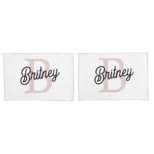 Modern Personalised Monogram and Name Pastel Pink Pillowcase