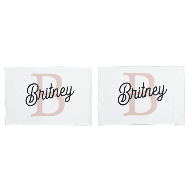 Modern Personalised Monogram and Name Pastel Pink Pillowcase (Front-Set)