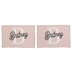 Modern Personalised Monogram and Name Pastel Pink Pillowcase