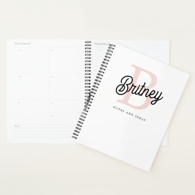 Modern Personalised Monogram and Name Pastel Pink Planner (Display)