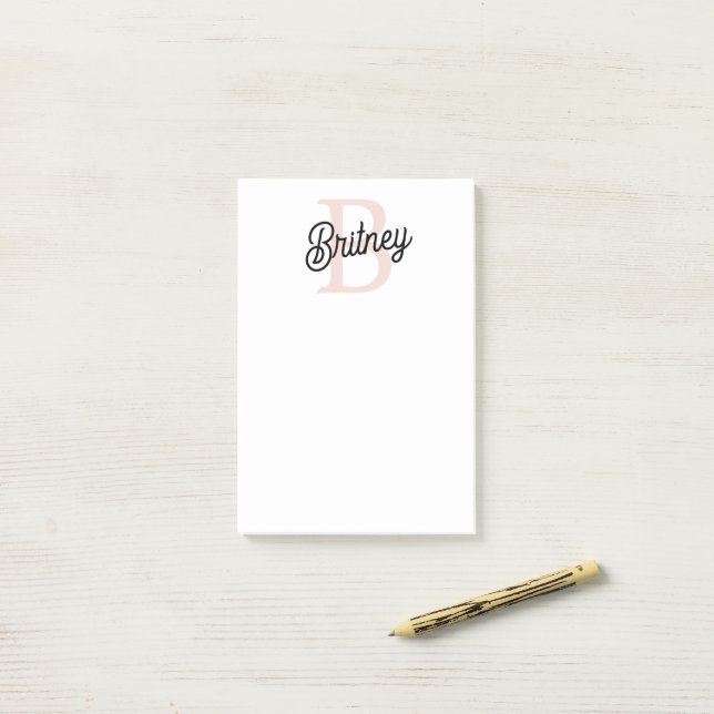 Modern Personalised Monogram and Name Pastel Pink Post-it Notes (On Desk)