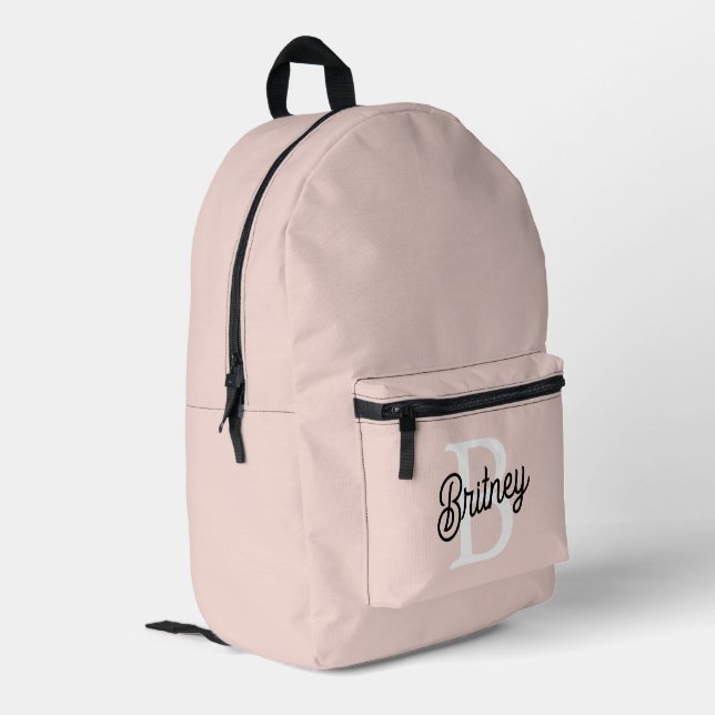 Modern Personalised Monogram and Name Pastel Pink Printed Backpack (Back Corner Left)
