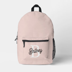 Modern Personalised Monogram and Name Pastel Pink Printed Backpack