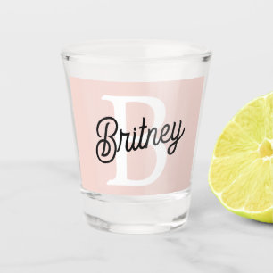 Modern Personalised Monogram and Name Pastel Pink Shot Glass