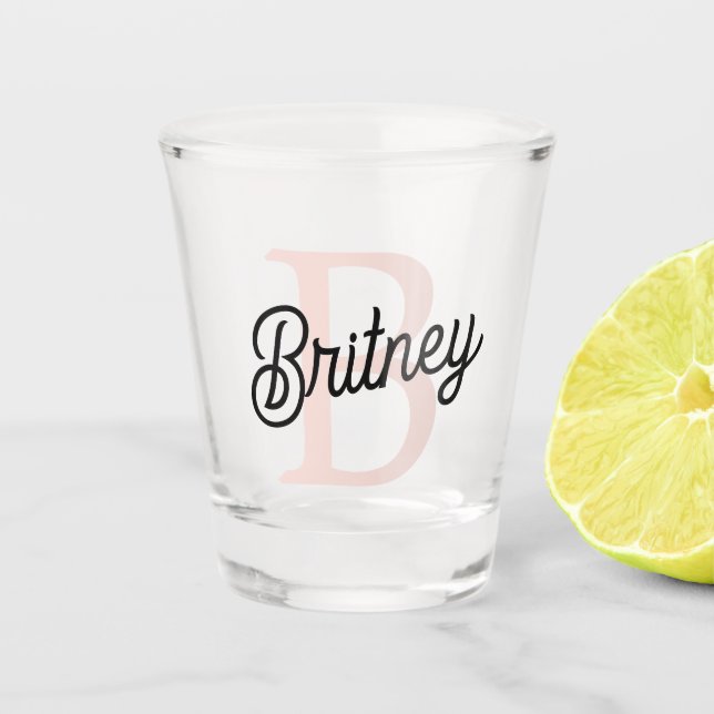 Modern Personalised Monogram and Name Pastel Pink Shot Glass (Front)