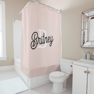 Modern Personalised Monogram and Name Pastel Pink Shower Curtain