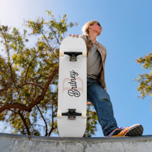 Modern Personalised Monogram and Name Pastel Pink Skateboard