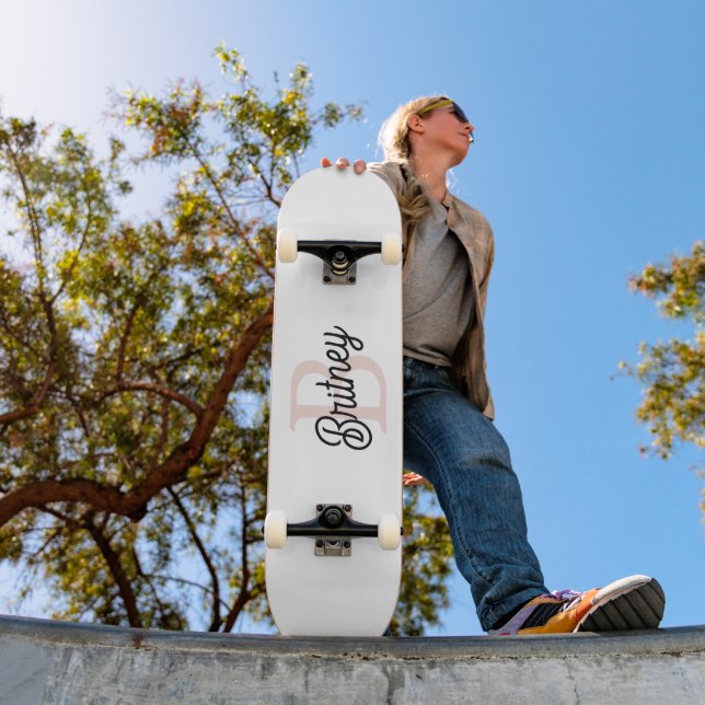 Modern Personalised Monogram and Name Pastel Pink Skateboard (Outdoor 1)
