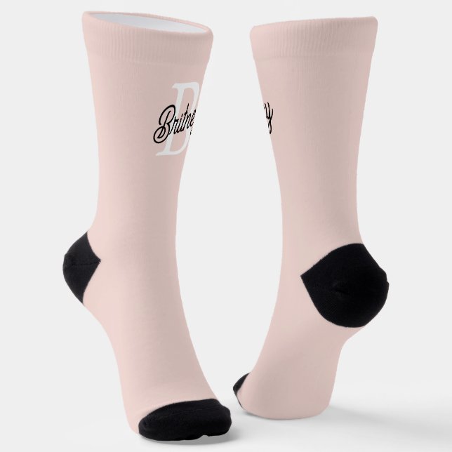 Modern Personalised Monogram and Name Pastel Pink Socks (Angled)