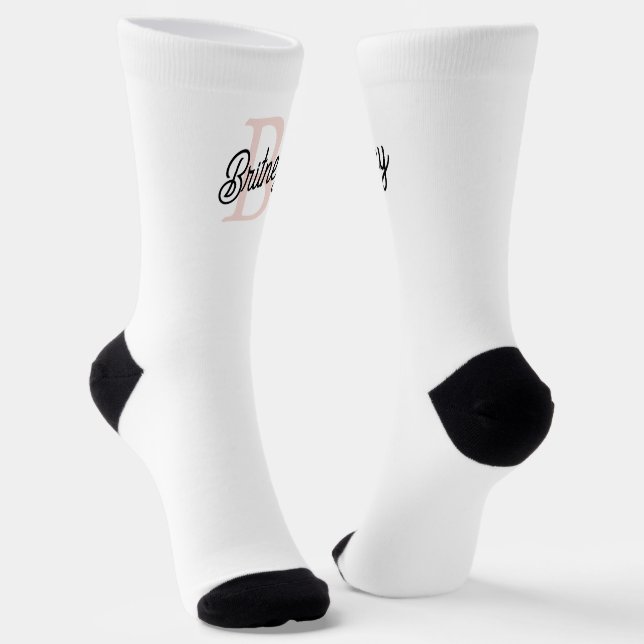Modern Personalised Monogram and Name Pastel Pink Socks (Angled)