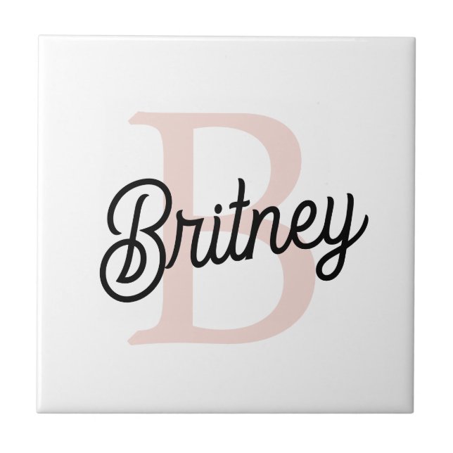 Modern Personalised Monogram and Name Pastel Pink Tile (Front)