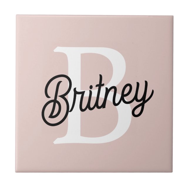 Modern Personalised Monogram and Name Pastel Pink Tile (Front)
