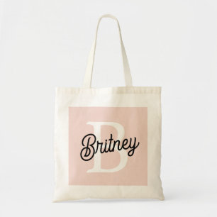 Modern Personalised Monogram and Name Pastel Pink Tote Bag